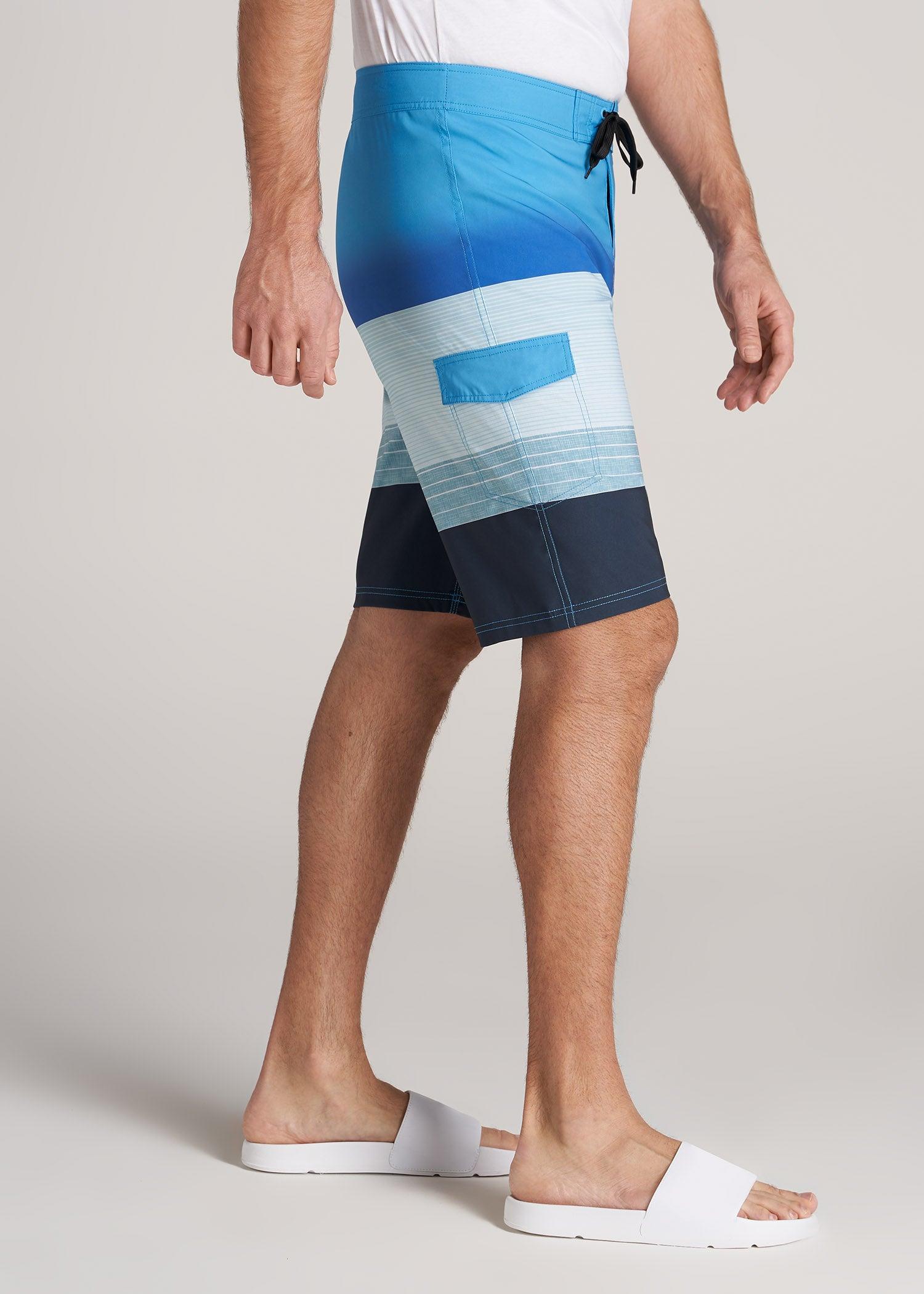 Tall Board Shorts for Men in Blue Green Stripe Product Image