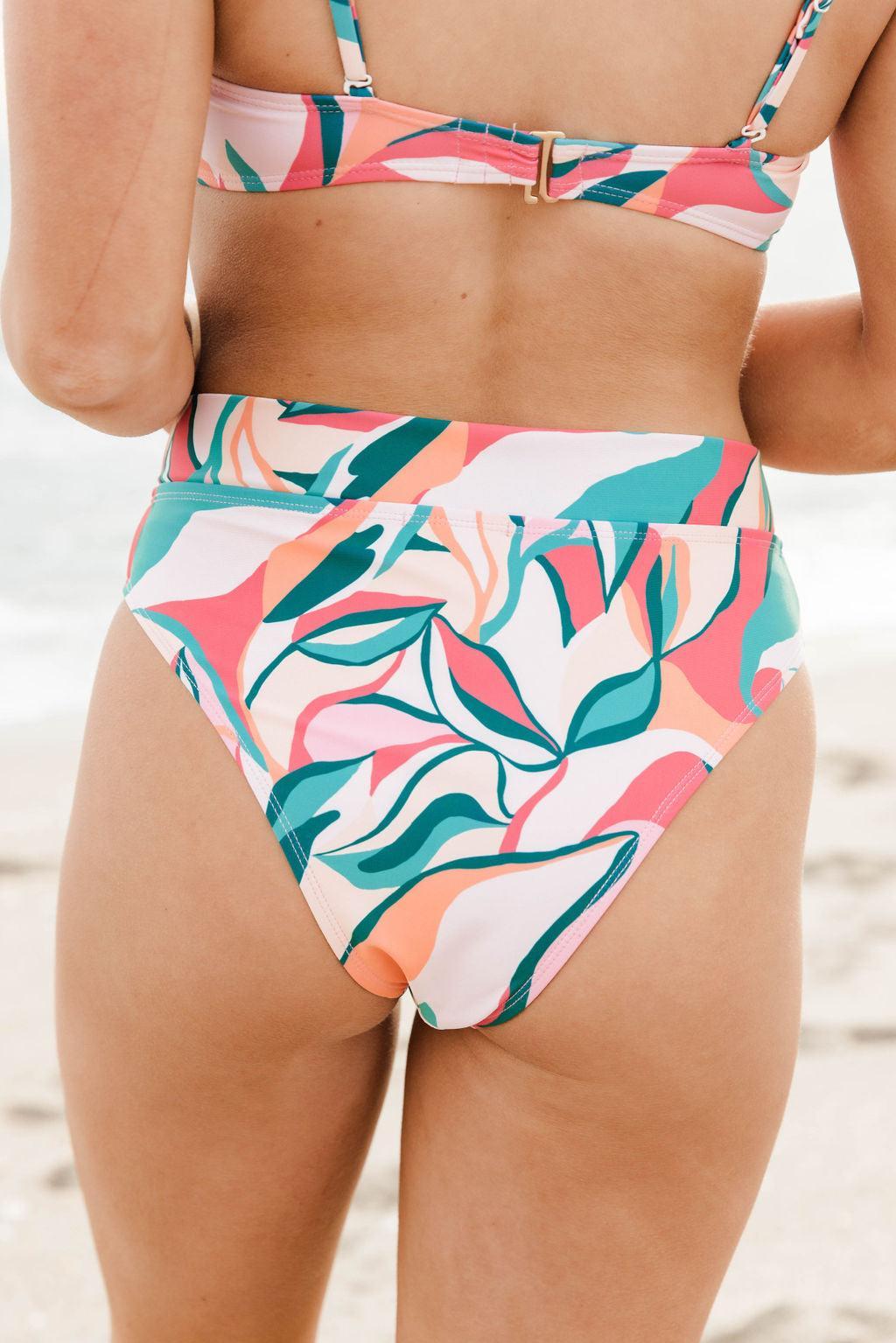 Just A Dip in Tropical Wonder High Waisted Bikini Bottoms Product Image