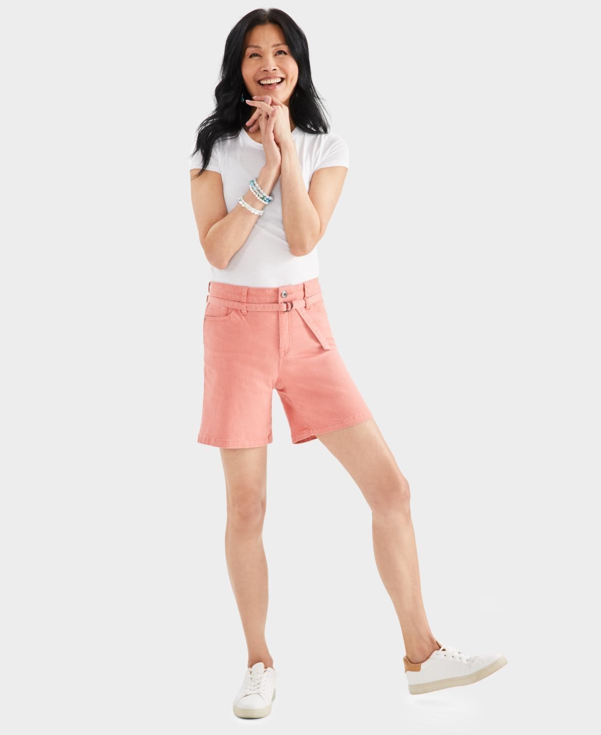 Style & Co Womens High-Rise Belted Cuffed Denim Shorts, Created for Macys Product Image