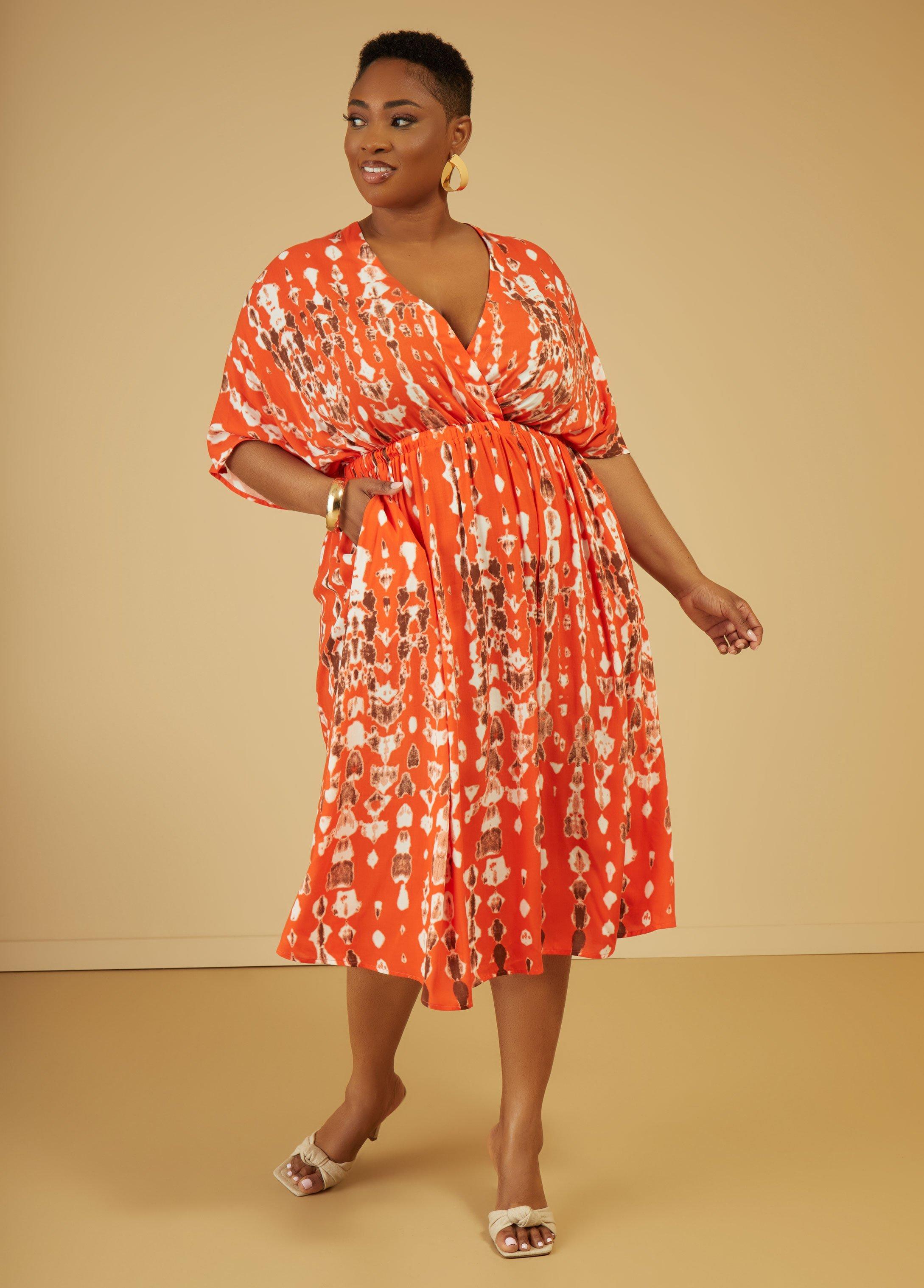 Plus Size Batik Print Faux Wrap Dress Ashley Stewart Product Image