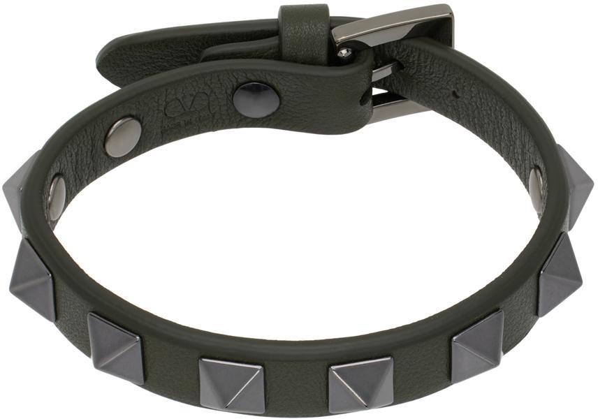 VALENTINO GARAVANI Leather Studded Bracelet Rockstud In No Nero Product Image