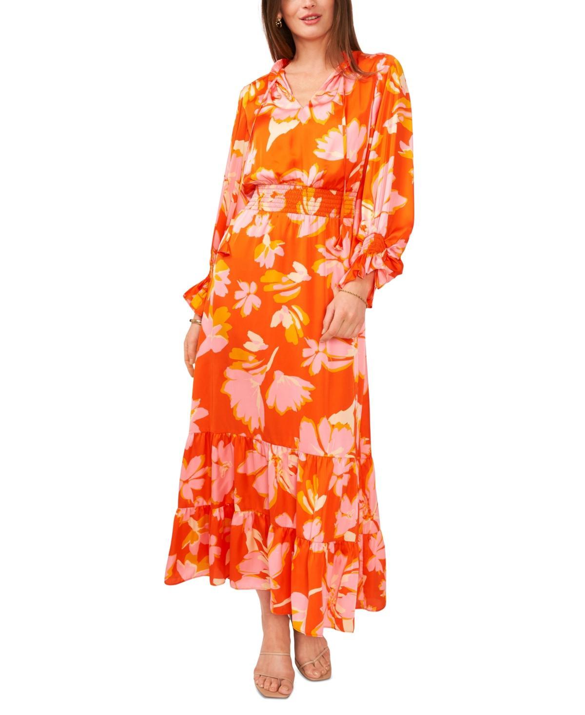 Women's Printed Tie-Neck Tiered Maxi Dress Product Image