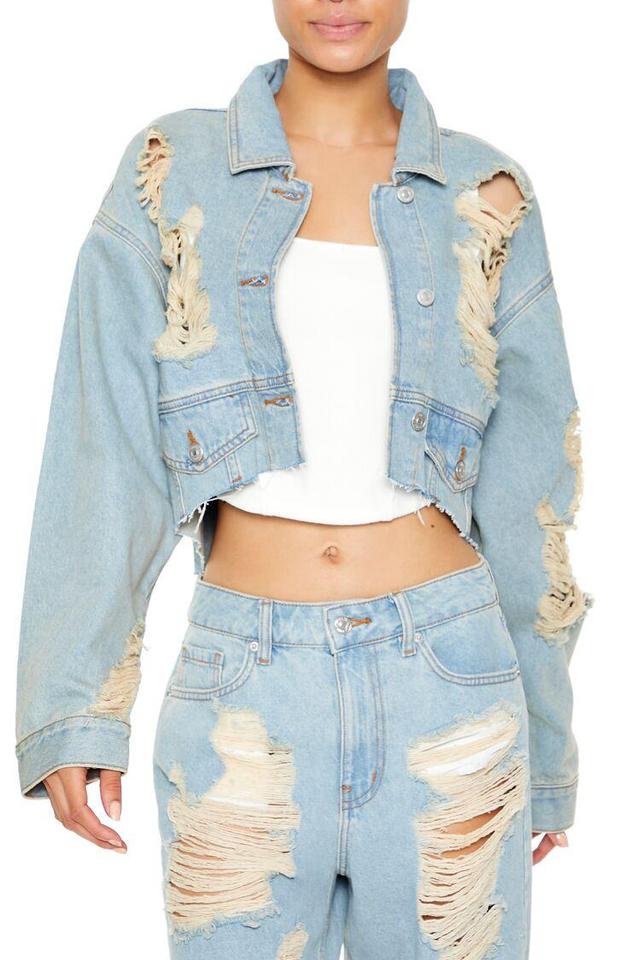 Destroyed Denim Cropped Jacket | Forever 21 Product Image