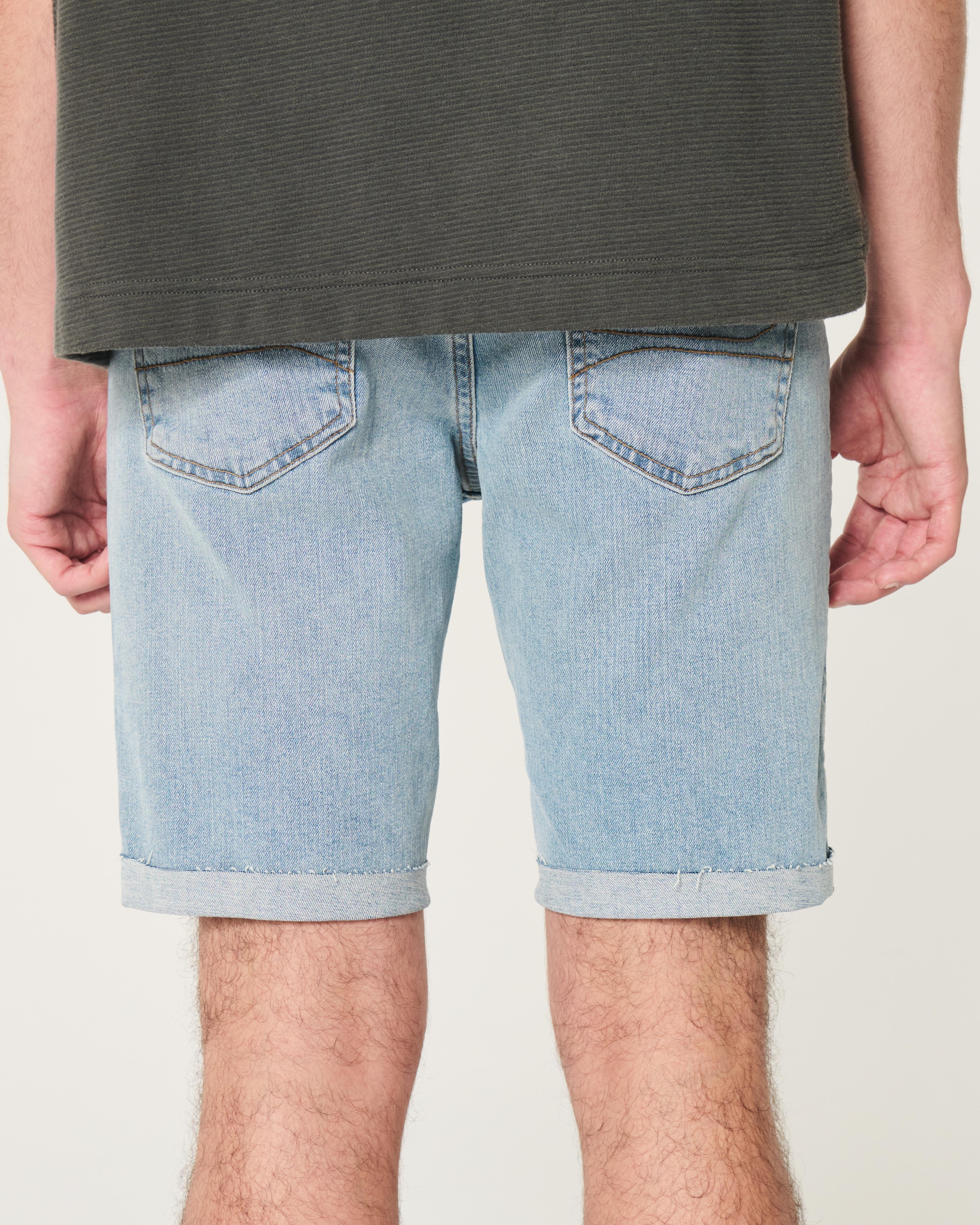 Ripped Medium Wash Slim Denim Shorts 9" Product Image