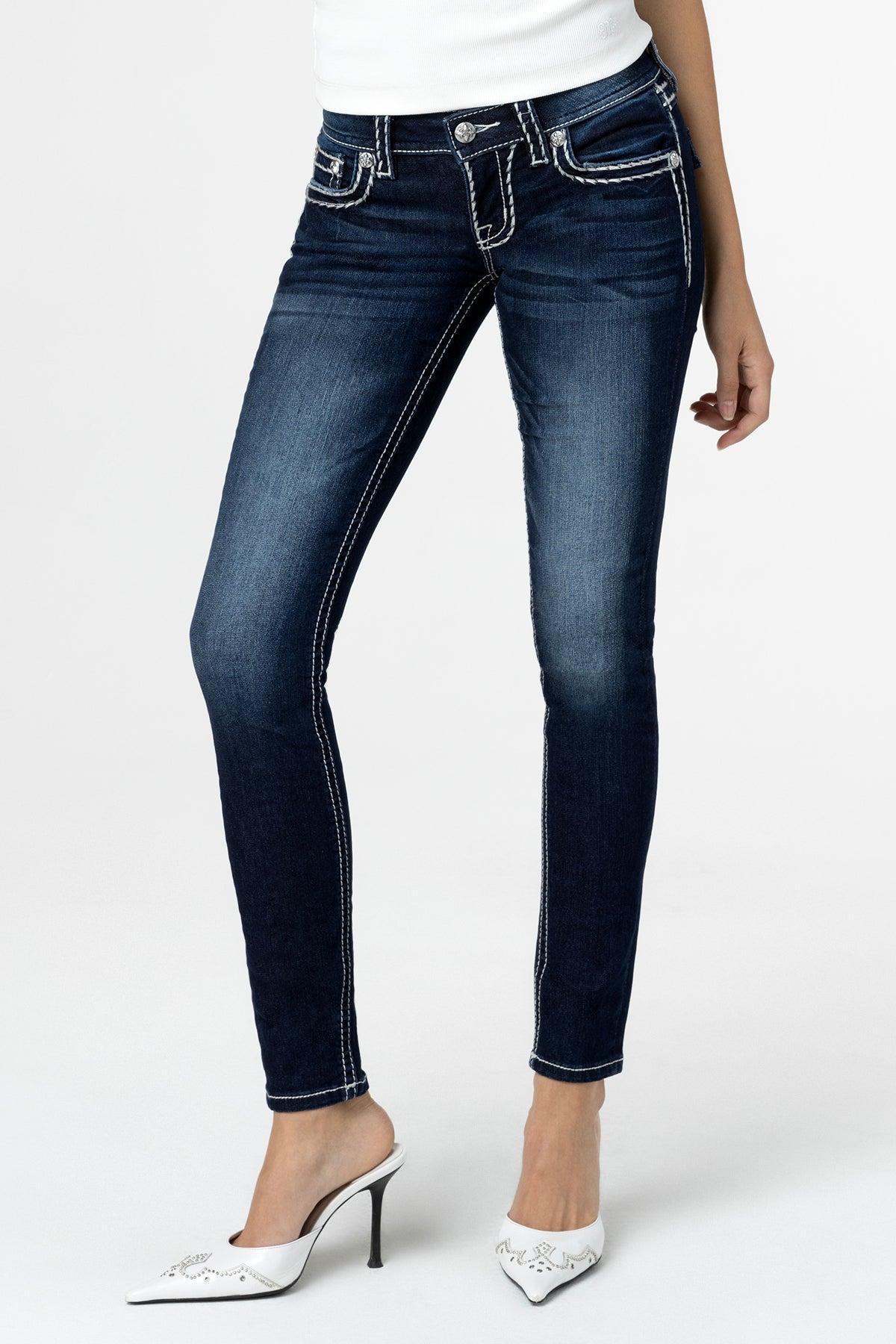 Loose Saddle Stitch Border Skinny Jeans Product Image