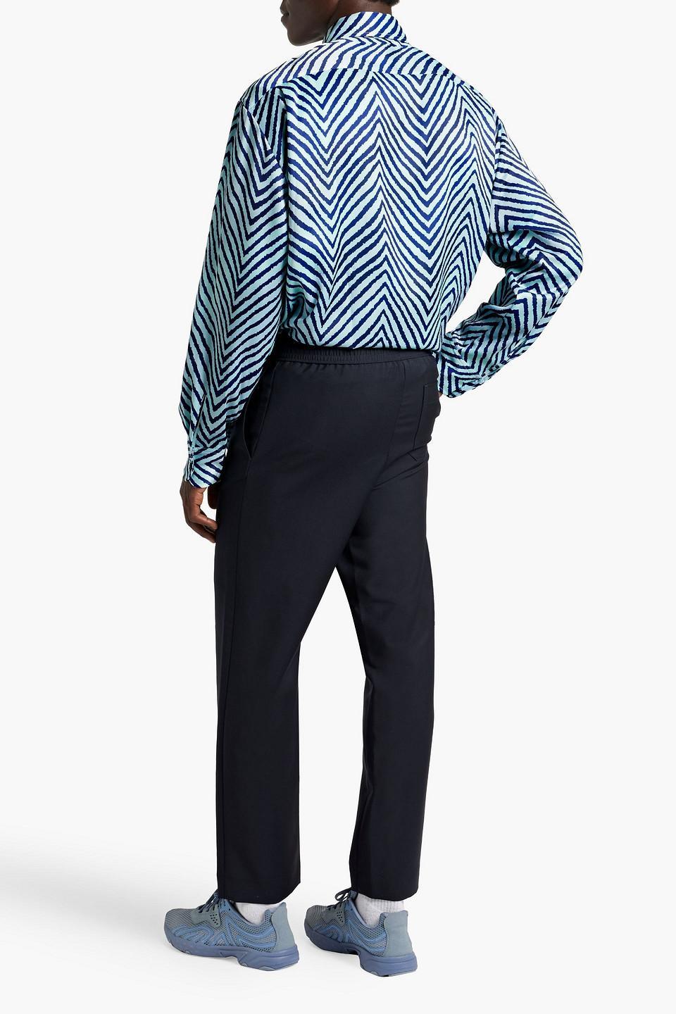 Wool And Mohair-blend Twill Drawstring Pants In Navy Product Image