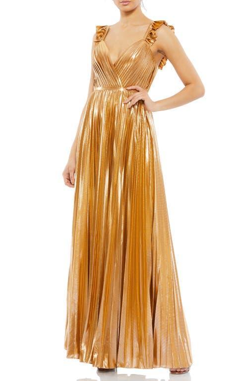 Ieena for Mac Duggal Pleated Metallic Sleeveless Gown Product Image