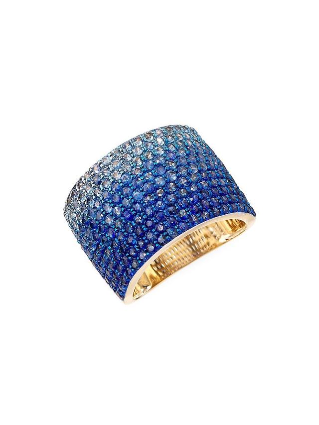 Womens 14K Yellow Gold & Ombr Blue Sapphire Ring Product Image