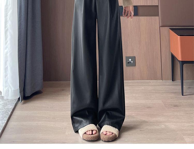 High Rise Faux Leather Wide Leg Pants (Various Designs) Product Image