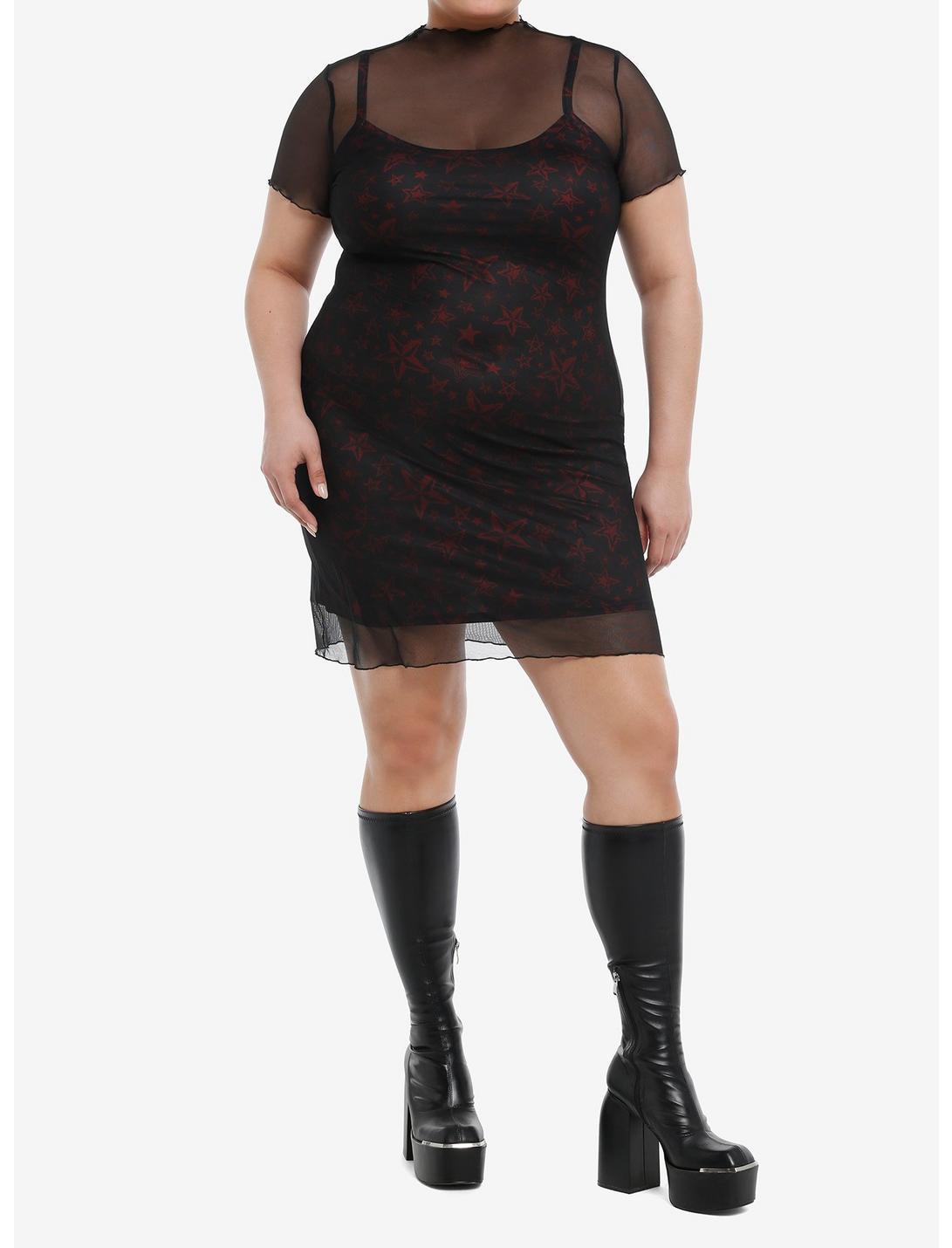 Social Collision Red & Black Star Twofer Cami Dress Plus Size Product Image