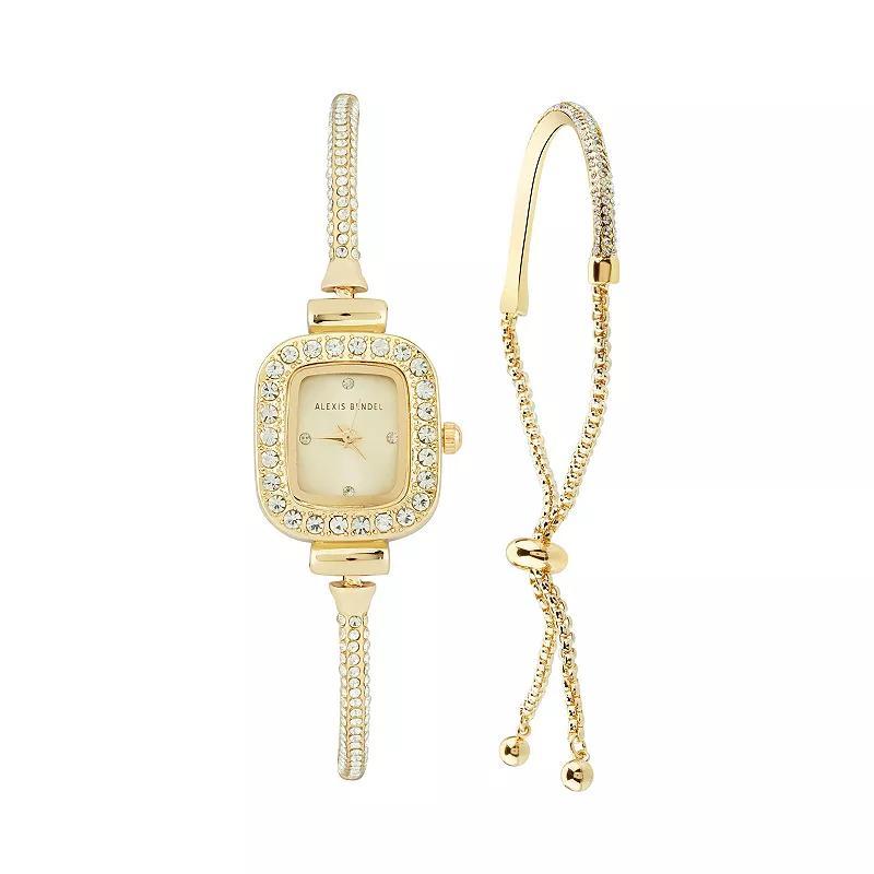 Alexis Bendel Womens 2-Piece Analog Watch & Bracelet Set, Gold Tone Blue Product Image