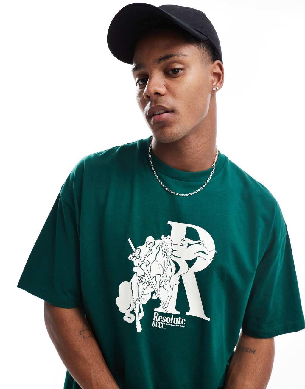 ASOS DESIGN oversized T-shirt in green with front print Product Image