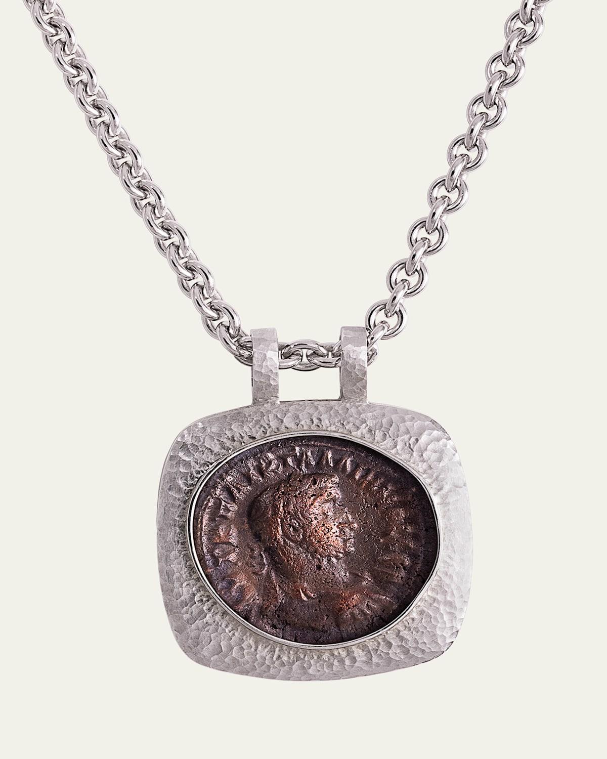 Mens 18K White Gold Reversible Victory Coin Pendant Product Image