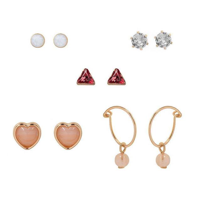 LC Lauren Conrad Puffy Heart 5-pc. Earring Set, Womens, Gold Product Image