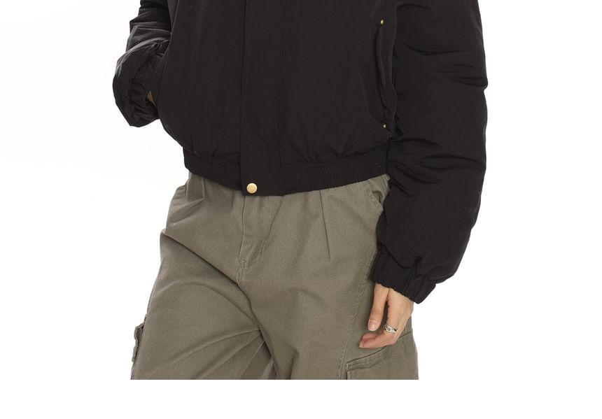 Stand Collar Applique Fleece-Lined Zip Jacket Product Image