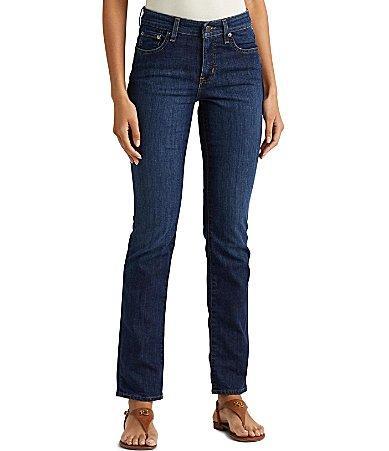 Lauren Ralph Lauren Mid-Rise Straight Jeans (Deep Royal Wash Denim) Women's Clothing Product Image