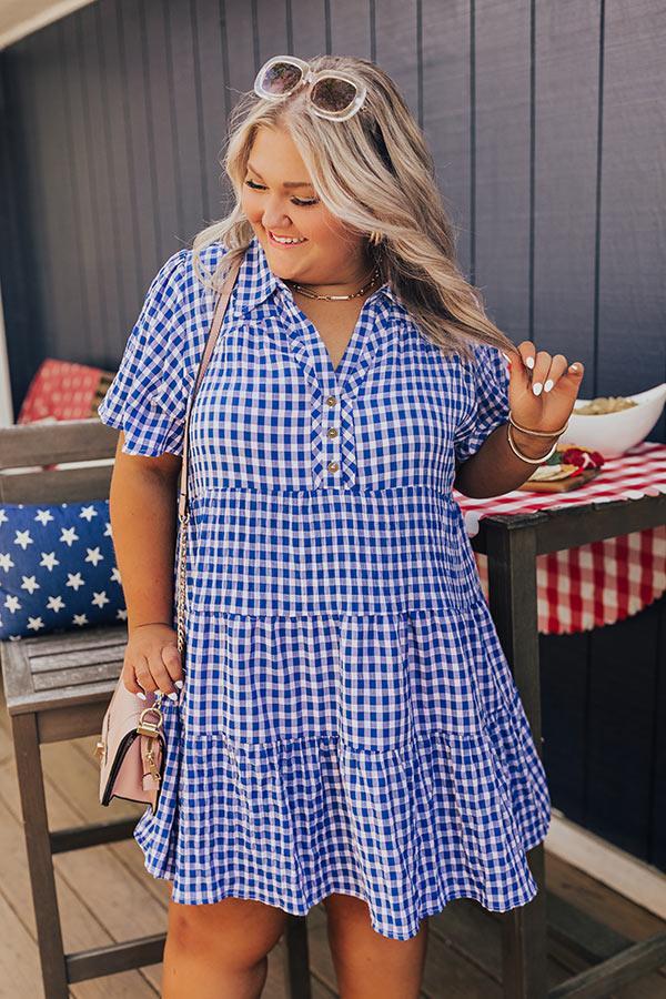 Picnic Ready Gingham Mini Dress in Royal Blue Curves product image