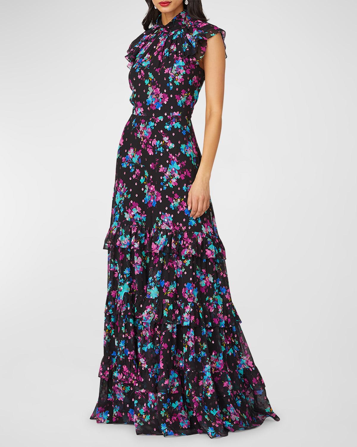 Loretta Tiered Floral-Print Ruffle Gown Product Image