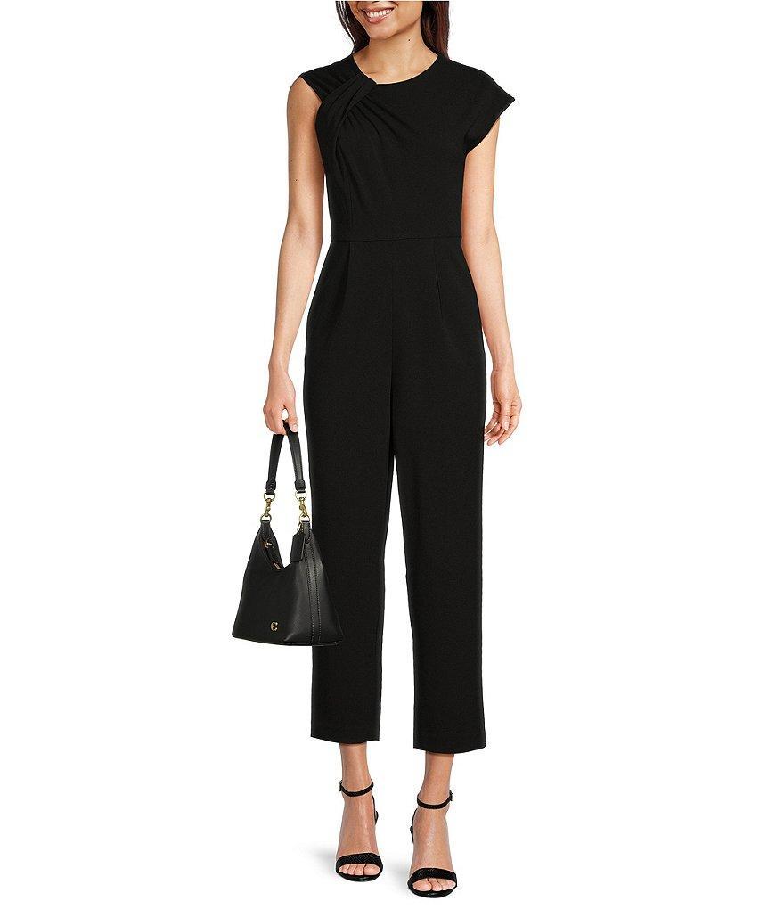 Calvin Klein Asymmetrical Neck and Sleeve Scuba Crepe Jumpsuit Product Image