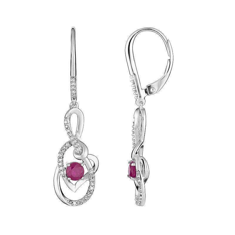 10k White Gold Ruby & 1/5 Carat T.W. Diamond Earrings Heart Drop Earrings, Womens, Red Product Image