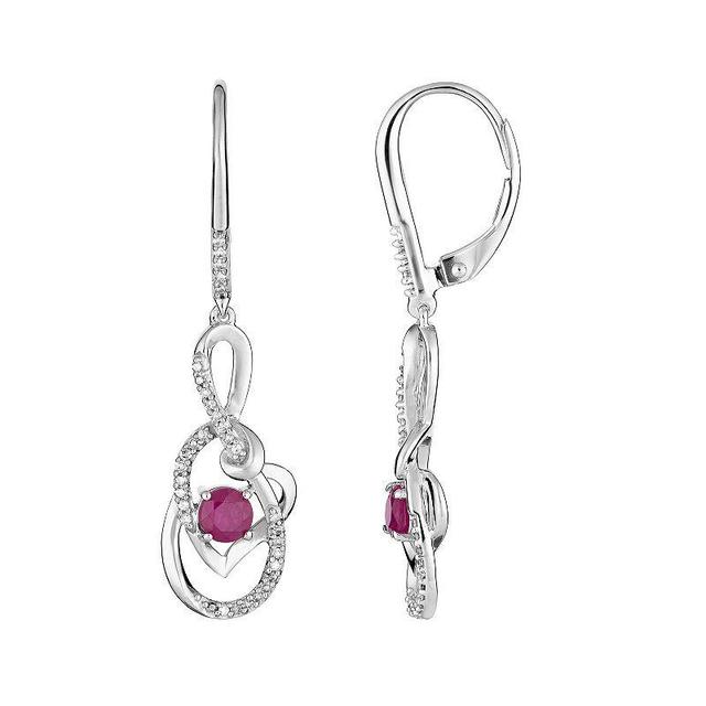 10k White Gold Ruby & 1/5 Carat T.W. Diamond Earrings Heart Drop Earrings, Womens, Red Product Image