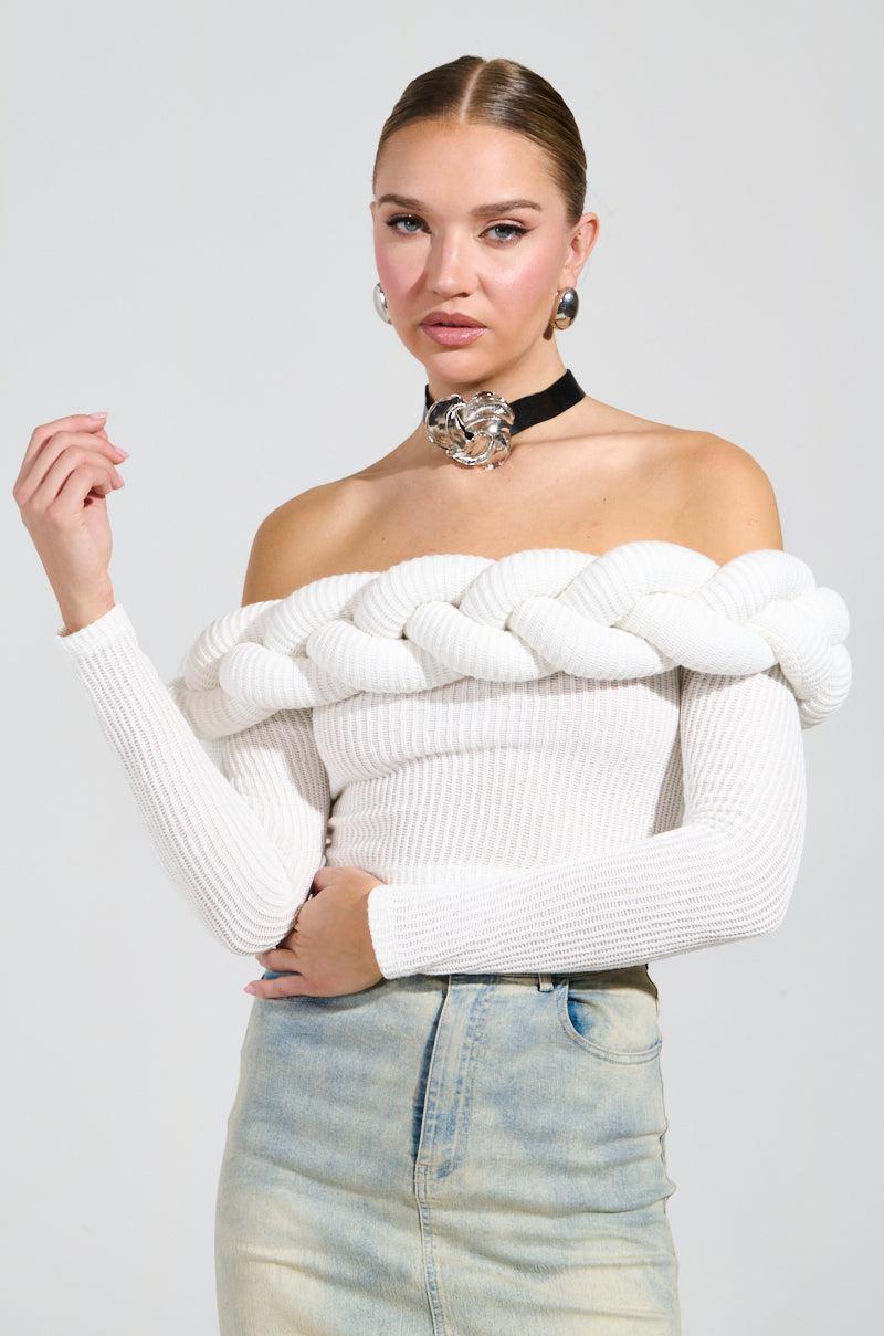 NOT ALONE OFF THE SHOULDER SWEATER IN IVORY Product Image