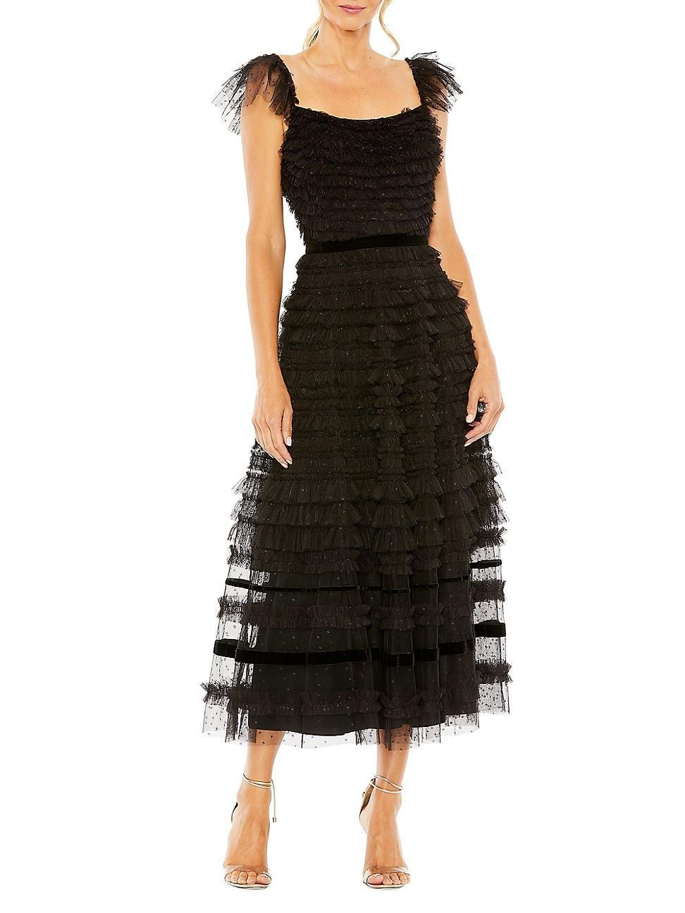 Womens Flutter-Sleeve Tiered Ruffle Gown Product Image