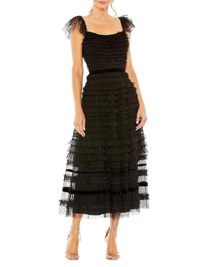 Mac Duggal Tiered Ruffle Tulle Cocktail Midi Dress Product Image