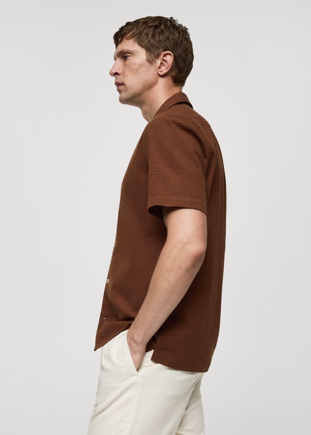 Mango Mens Regular Fit Seersucker Cotton Shirt Product Image