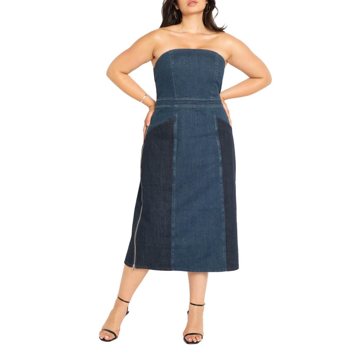 Eloquii Womens Strapless Denim Dress Product Image