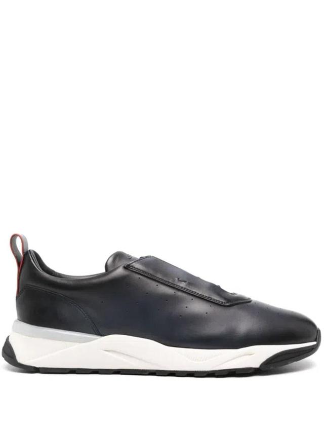 SANTONI Leather-trim Knit Sneakers In Blue Product Image