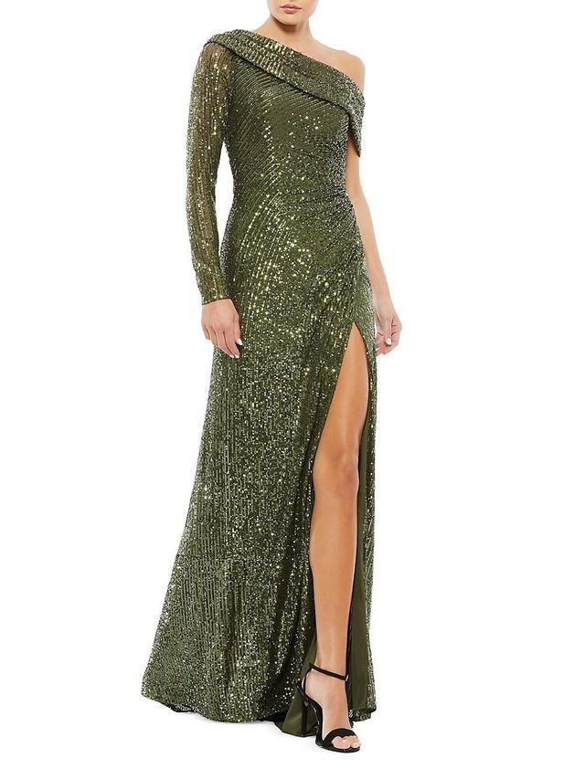 Womens One-Shoulder Sequin Gown Product Image