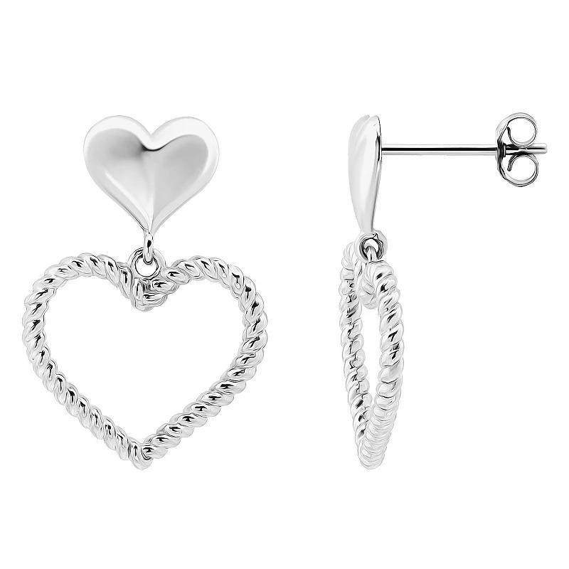 Aleure Precioso Twisted Open Heart Drop Posted Earrings, Womens, Sterling Product Image