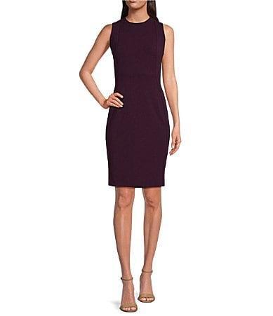 Calvin Klein Scuba Crepe Crew Neck Sleeveless Sheath Dress Product Image