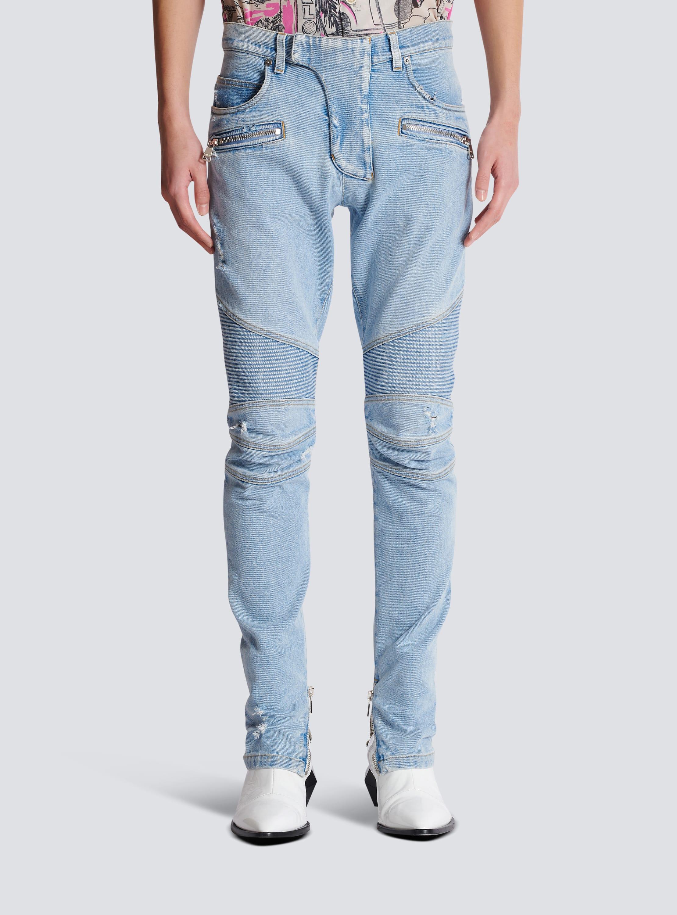 Light blue denim biker jeans  Product Image