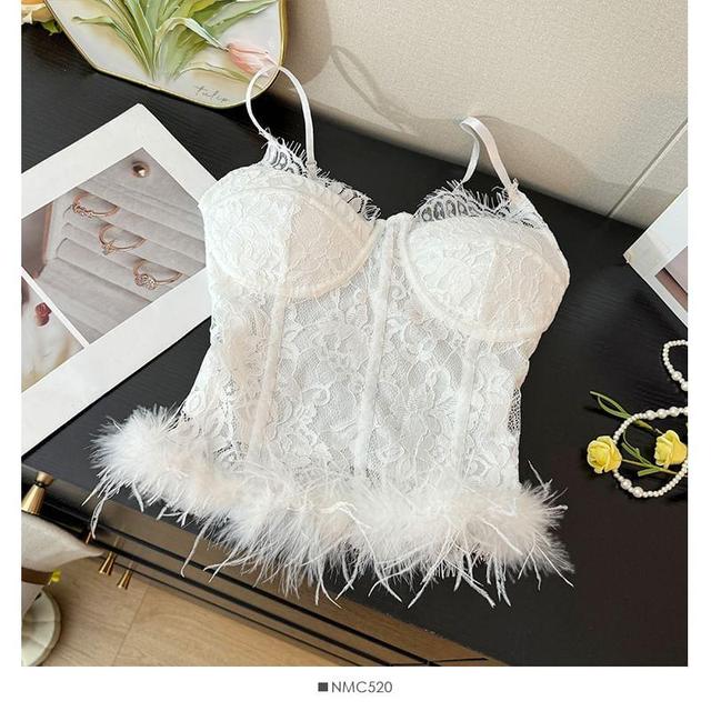 Feather-Hem Lace Bustier Top Product Image