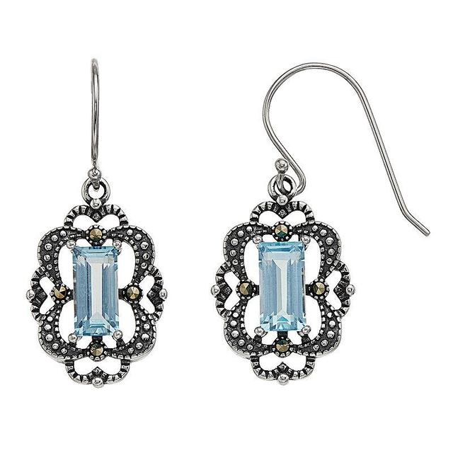 Tori Hill Sterling Silver Marcasite Blue Topaz Earrings, Womens Product Image