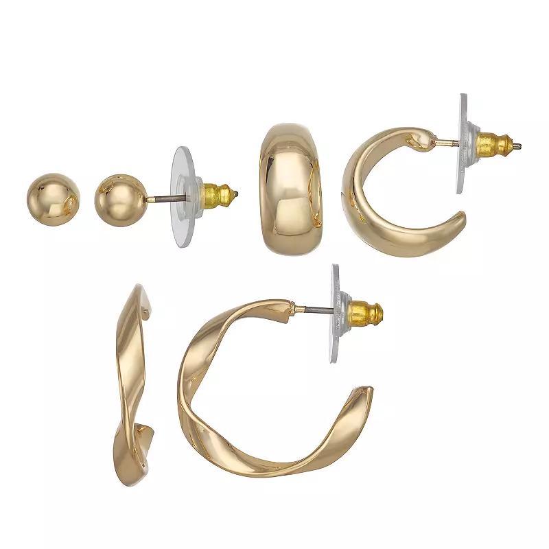 Napier Gold Tone Stud & Hoop Earring Trio Set, Womens, Silver Tone Product Image