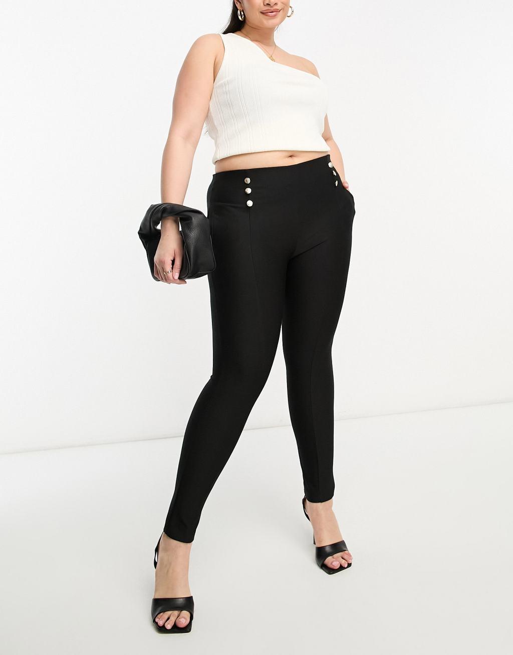 ASOS DESIGN Curve military button peg pants in black Product Image