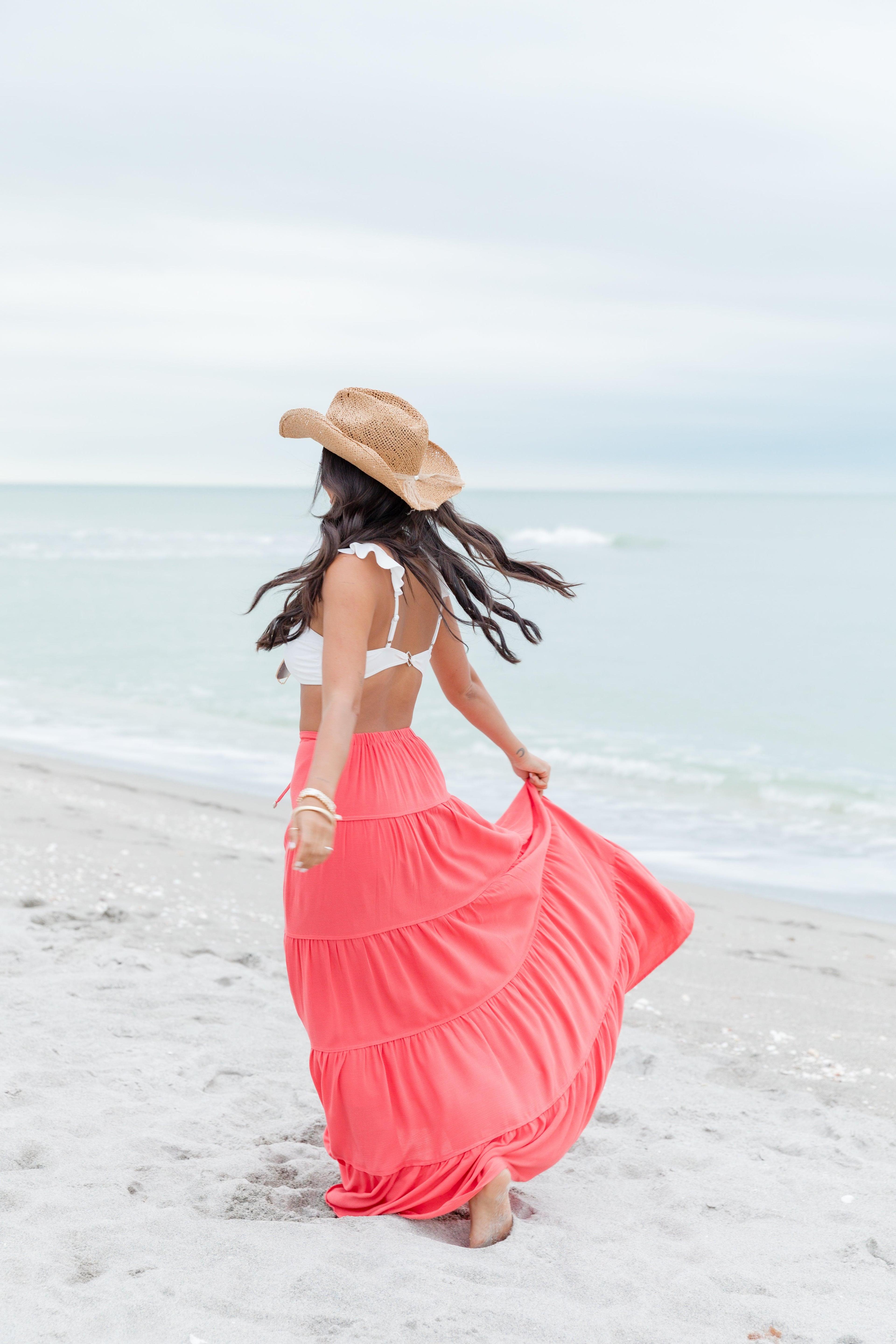 Summer Dream Coral Tiered Maxi Skirt Product Image