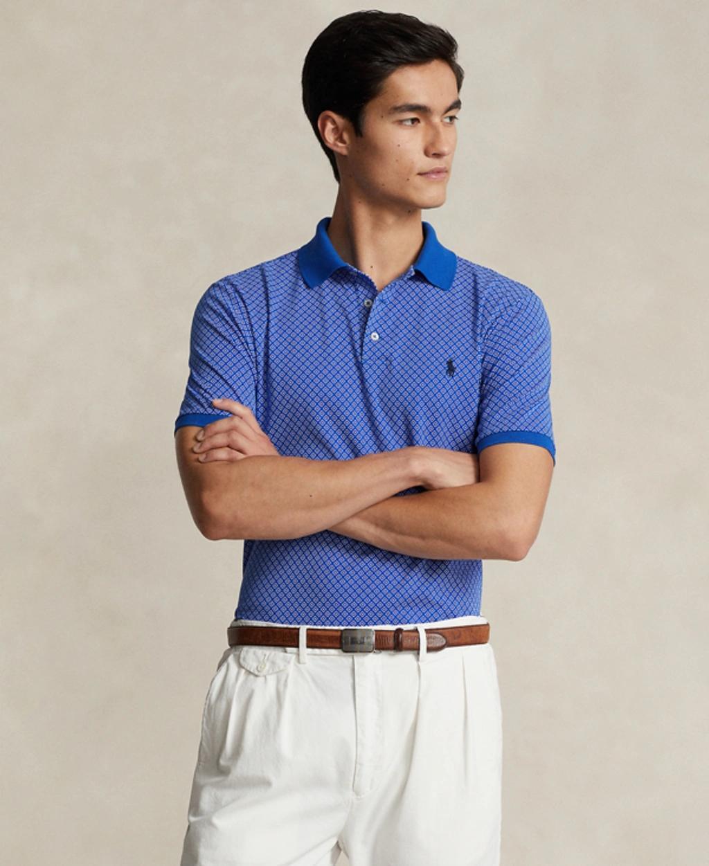 Men's Classic-fit Patterned Soft Cotton Polo Shirt In Magnolia Deco Hrtg Blue Product Image