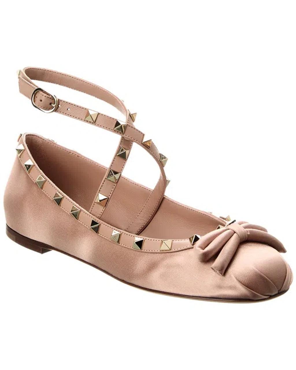 Rockstud Satin Ballet Flats In Beige Product Image