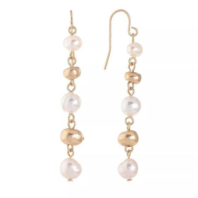 Bella Uno Worn Gold Bead & Freshwater Cultured Pearl Dangle Earrings, Womens, Gold Tone Product Image