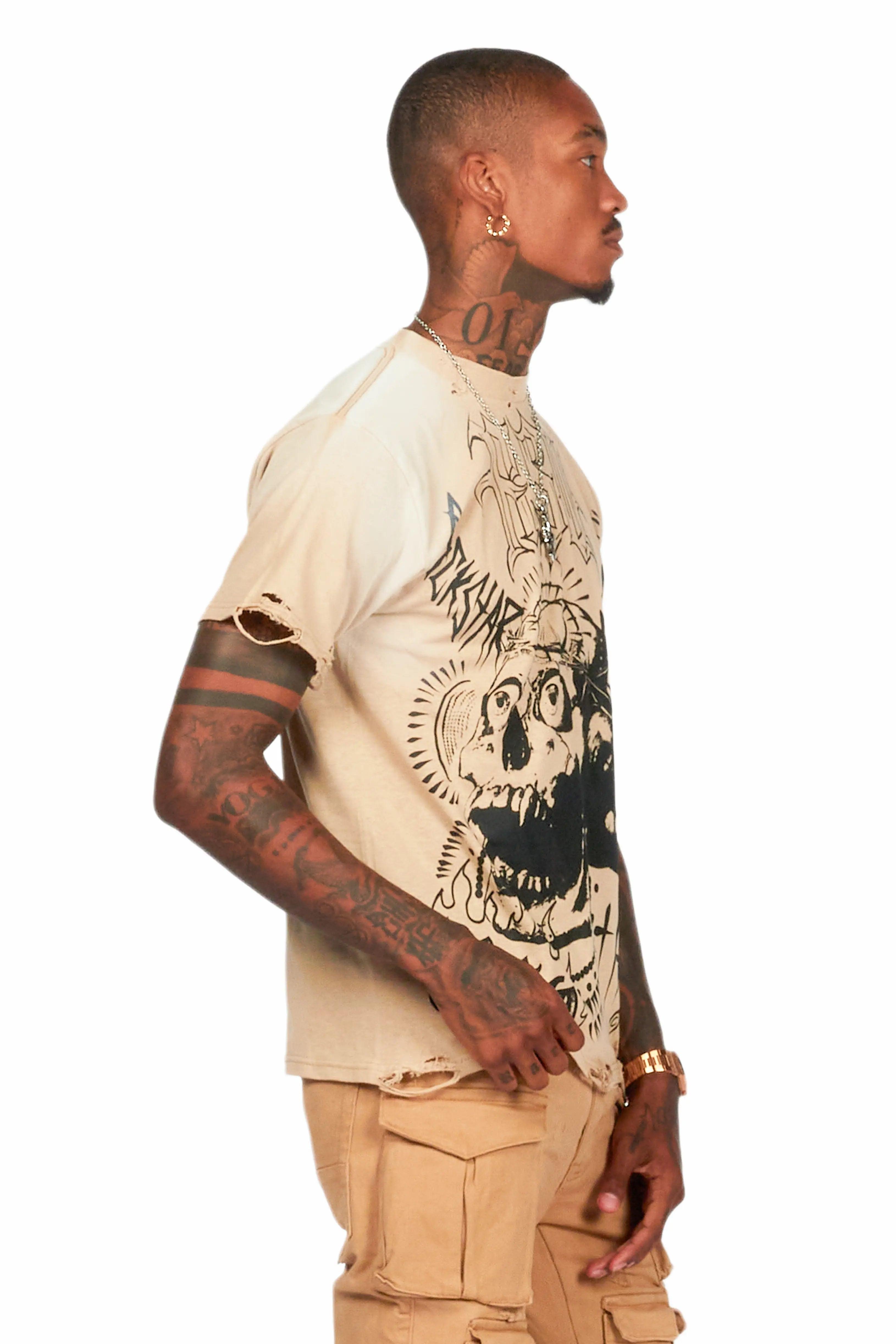 Fein Beige Oversized Graphic T-Shirt Male Product Image