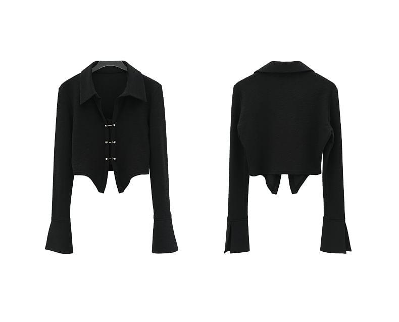 Flared-Sleeve Plain Asymmetrical Crop Shirt Product Image