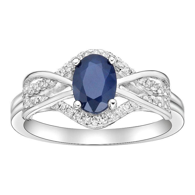 Gemminded 10k White Gold 1/6 Carat T.W. Diamond & Sapphire Ring, Womens Product Image