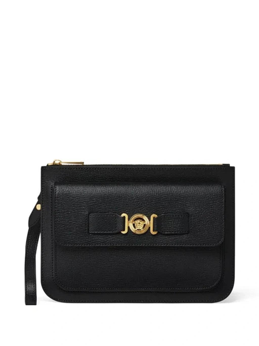 VERSACE Medusa-plaque Leather Clutch In Black Product Image