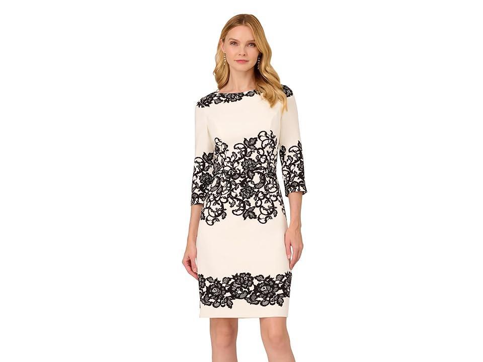 Adrianna Papell Scroll Lace Short Dress (Ivory/Black) Women's Dress Product Image