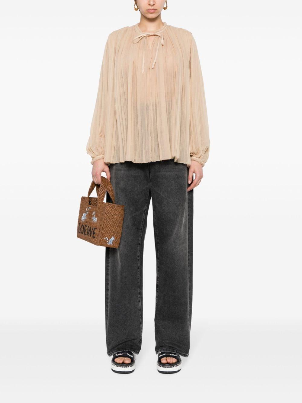 Pleated Wool-gauze Blouse In Brown Product Image