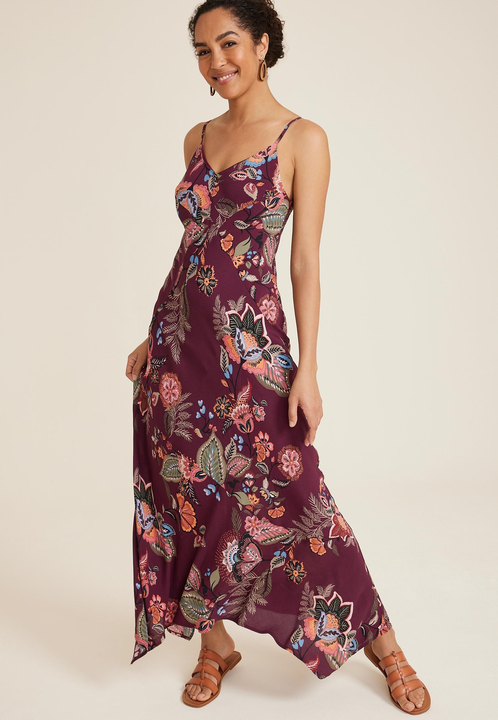 Maurices Womens Bare Floral Slip Maxi Dress Red Size X Small Product Image